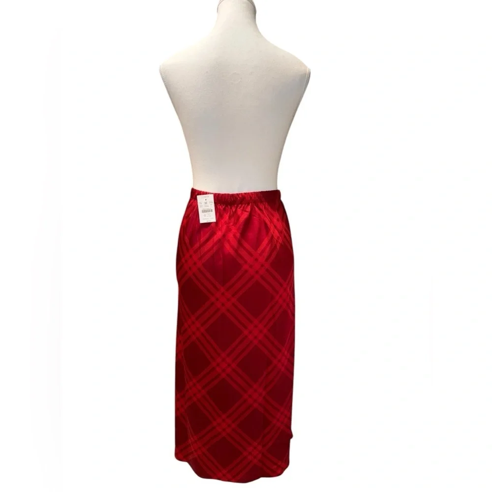 NWT- J.Crew Mid-Rise Bias-Slip Straight Midi Skirt – Red Plaid  - Size Large